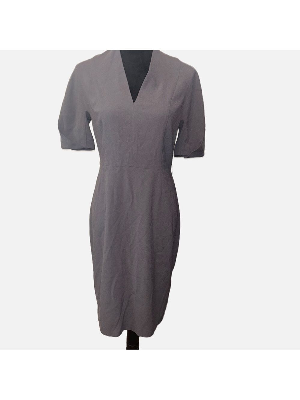 MM LaFleur Women’s Midi Dress Gray V Neck Minimalist Office Layer Capsule